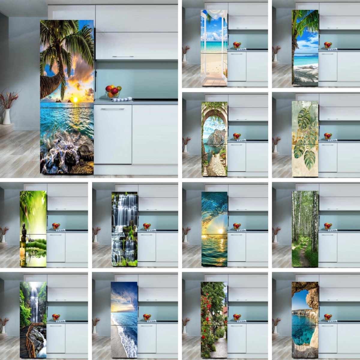 Seaside Beach Fridge Sticker D - Full Cover Adhesive 리뷰 및 가격